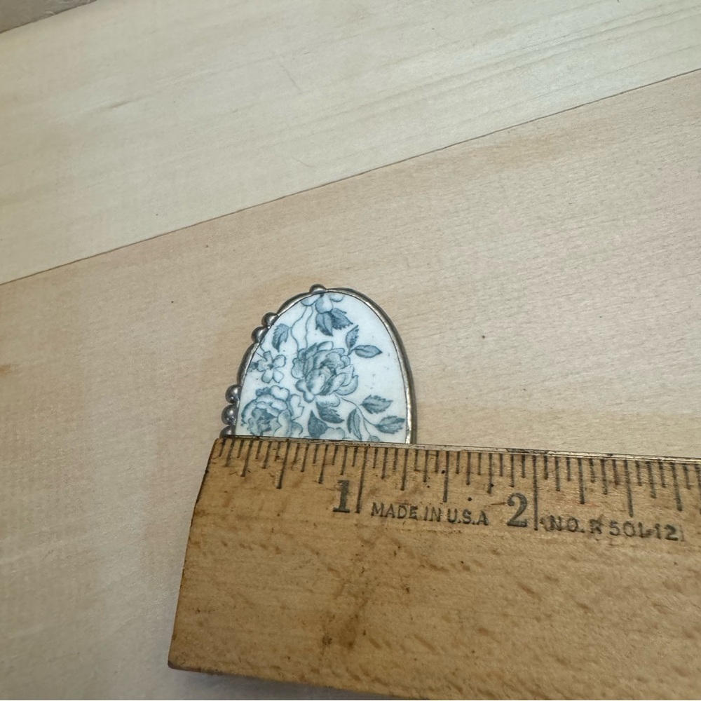 Broken China Rose Oval Sterling Silver Brooch Vintage Marked - Picture 8 of 9